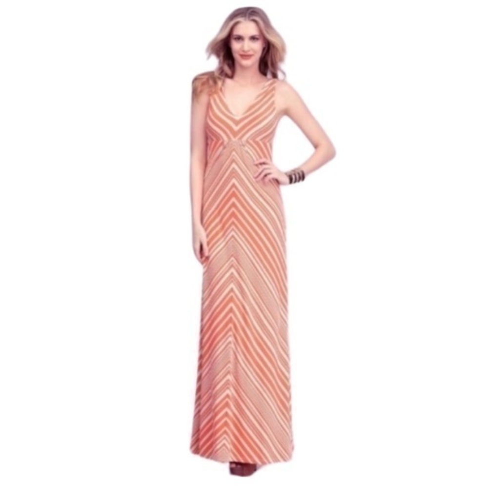 Bebe orange tan stripe maxi dress